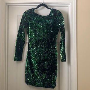 Green/Blue Long Sleeve Sequins Dress